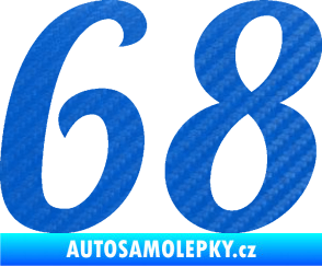 Samolepka Startovní číslo 68 typ 3 3D karbon modrý