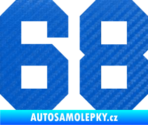 Samolepka Startovní číslo 68 3D karbon modrý