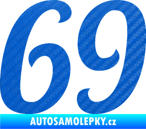 Samolepka Startovní číslo 69 typ 3 3D karbon modrý