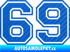 Samolepka Startovní číslo 69 typ 4 3D karbon modrý