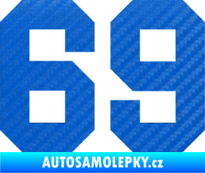 Samolepka Startovní číslo 69 3D karbon modrý