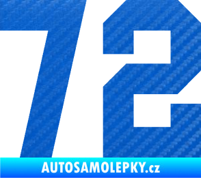 Samolepka Startovní číslo 72 3D karbon modrý
