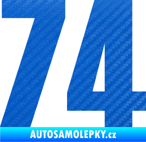 Samolepka Startovní číslo 74 typ 2     3D karbon modrý