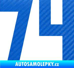 Samolepka Startovní číslo 74 3D karbon modrý