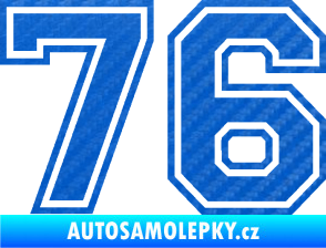 Samolepka Startovní číslo 76 typ 4 3D karbon modrý