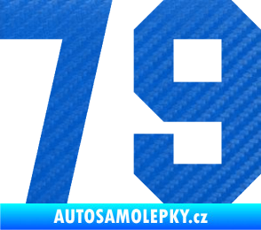 Samolepka Startovní číslo 79 3D karbon modrý