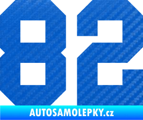 Samolepka Startovní číslo 82 3D karbon modrý