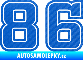 Samolepka Startovní číslo 86 typ 5 3D karbon modrý