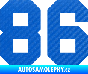 Samolepka Startovní číslo 86 3D karbon modrý