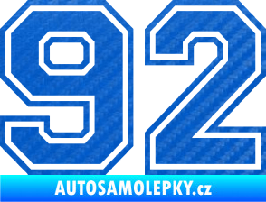 Samolepka Startovní číslo 92 typ 4 3D karbon modrý