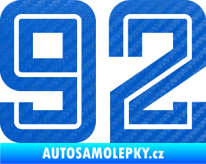 Samolepka Startovní číslo 92 typ 7 3D karbon modrý
