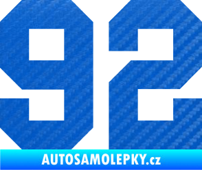 Samolepka Startovní číslo 92 3D karbon modrý