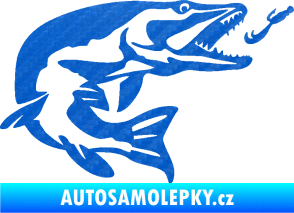 Samolepka Štika 005 pravá s návnadou 3D karbon modrý