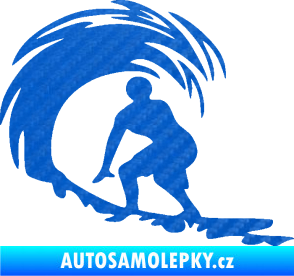 Samolepka Surfař 005 levá velké vlny 3D karbon modrý