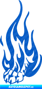 Samolepka Tlapa v plamenech levá 3D karbon modrý
