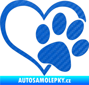 Samolepka Tlapka love pravá 3D karbon modrý