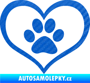 Samolepka Tlapky love 002 3D karbon modrý