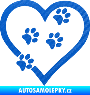 Samolepka Tlapky love 006 pravá 3D karbon modrý