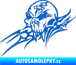 Samolepka Tribal skull levá lebka 3D karbon modrý