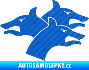 Samolepka Trojhlavý pes kerberos pravá 3D karbon modrý