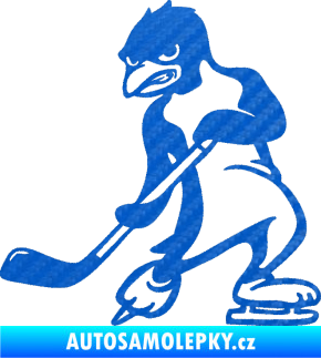 Samolepka Tučňák hokejista levá 3D karbon modrý