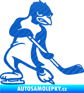 Samolepka Tučňák hokejista pravá 3D karbon modrý