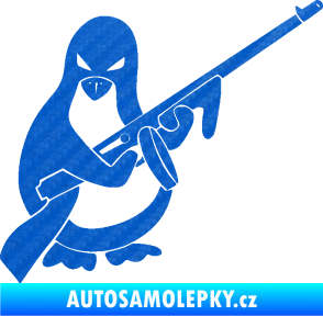 Samolepka Tučňák se samopalem pravá 3D karbon modrý