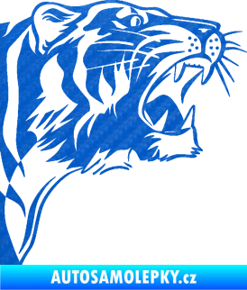 Samolepka Tygr 002 pravá 3D karbon modrý