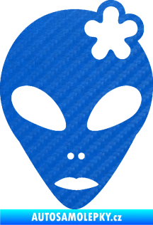 Samolepka UFO 009 slečna s kytičkou pravá 3D karbon modrý