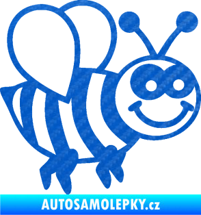 Samolepka Včela 003 pravá happy 3D karbon modrý