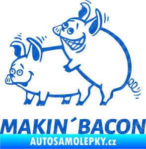 Samolepka Veselá prasátka makin bacon levá 3D karbon modrý