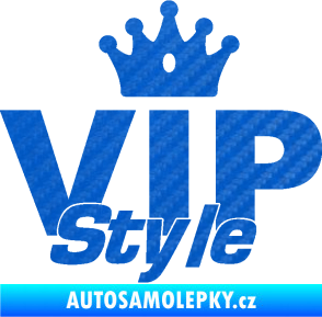 Samolepka VIP styl nápis s korunkou 3D karbon modrý