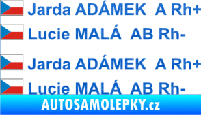 Samolepka Vlajka ČR se jménem a krevní skupinou 3D karbon modrý