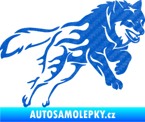Samolepka Vlk 002 pravá 3D karbon modrý