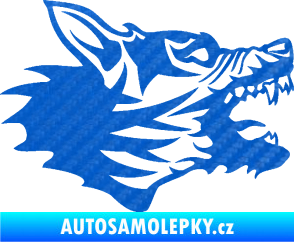 Samolepka Vlk 003 pravá 3D karbon modrý
