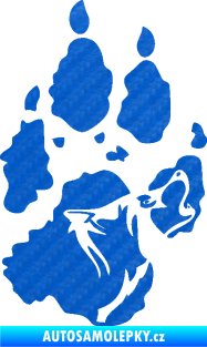 Samolepka Vlk 018 levá stopa s vlčím obrysem 3D karbon modrý