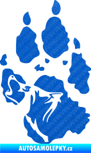 Samolepka Vlk 018 pravá stopa s vlčím obrysem 3D karbon modrý
