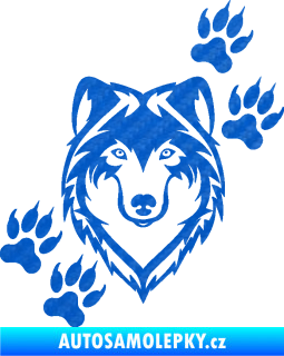 Samolepka Vlk 023 pravá 3D karbon modrý