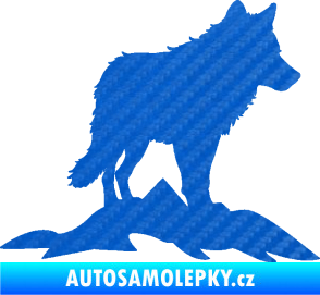 Samolepka Vlk 031 pravá hory 3D karbon modrý