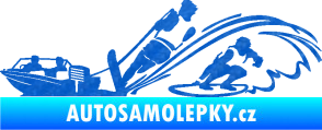 Samolepka Vodní lyžování a surf levá 3D karbon modrý