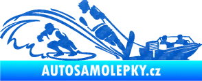 Samolepka Vodní lyžování a surf pravá 3D karbon modrý