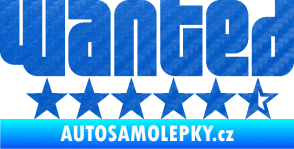 Samolepka Wanted nápis s hvezdičkami 3D karbon modrý