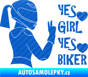 Samolepka Yes girl, yes biker motorkářka 3D karbon modrý
