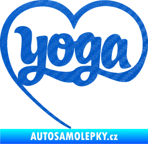 Samolepka Yoga nápis v srdíčku 3D karbon modrý