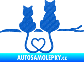 Samolepka Zamilované kočky spojené ocásky pravá 3D karbon modrý