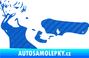 Samolepka Žena s pistolí pravá 3D karbon modrý