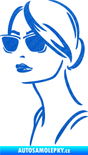 Samolepka Žena tvář 003 levá s brýlemi 3D karbon modrý