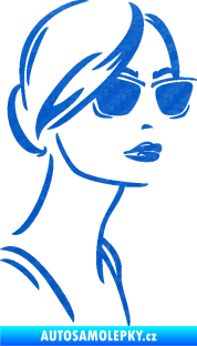 Samolepka Žena tvář 003 pravá s brýlemi 3D karbon modrý