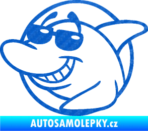 Samolepka Žralok 018 levá cool s brýlemi 3D karbon modrý
