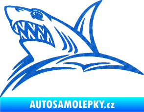 Samolepka Žralok 020 levá v moři 3D karbon modrý